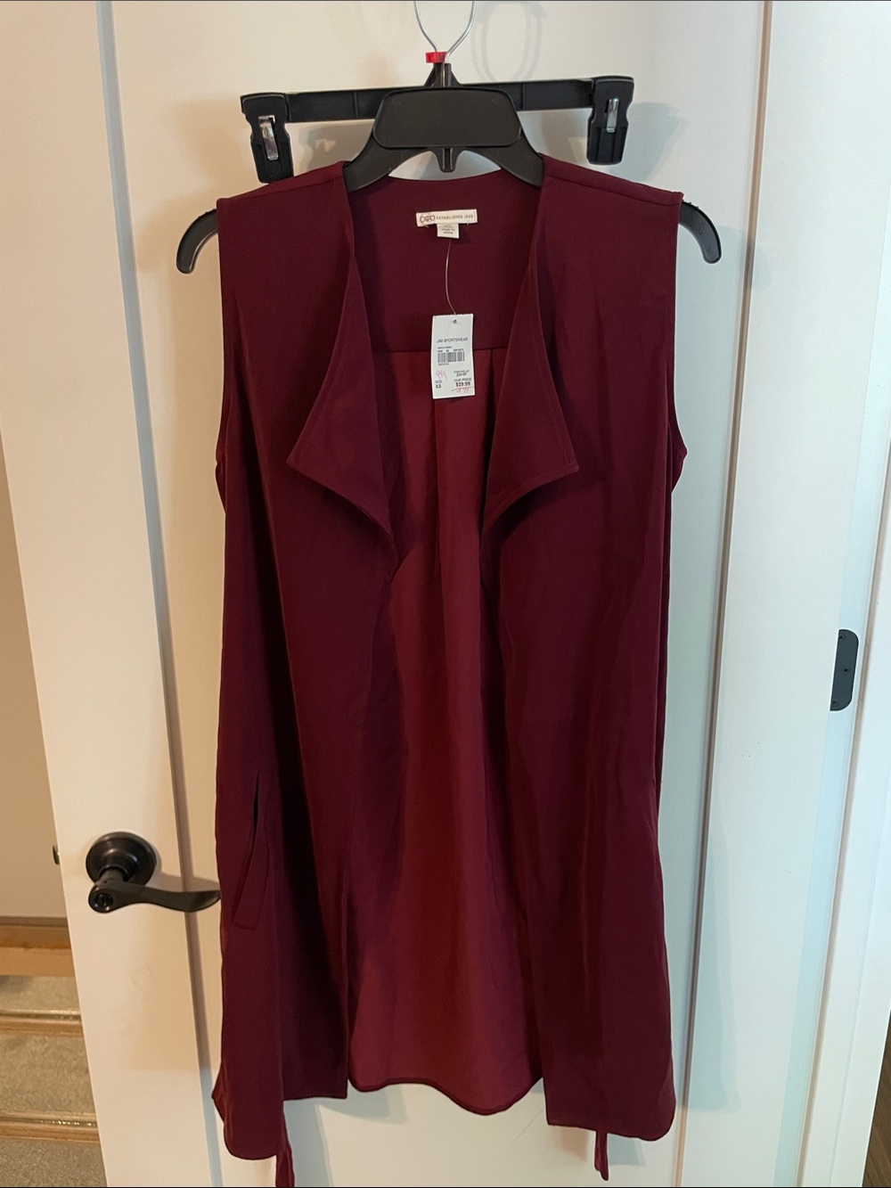 Cato Sleeveless Open-Front Drape Vest in Burgundy